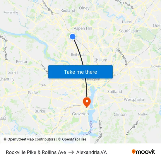 Rockville Pike & Rollins Ave to Alexandria,VA map