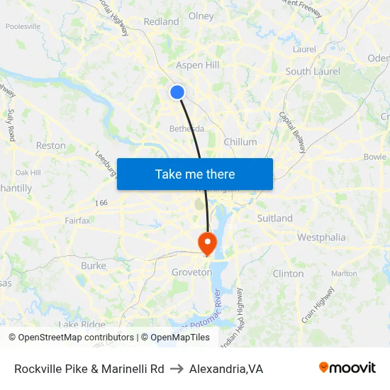 Rockville Pike & Marinelli Rd to Alexandria,VA map