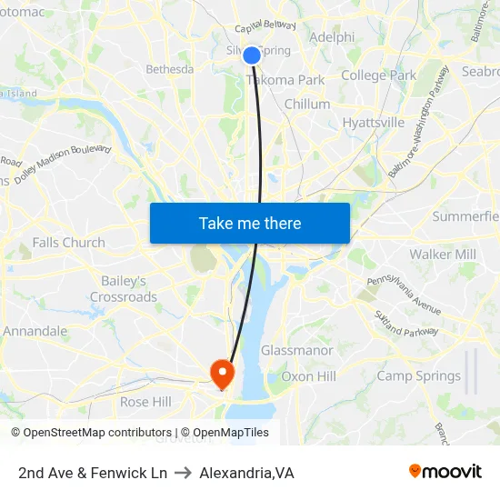 2nd Ave & Fenwick Ln to Alexandria,VA map
