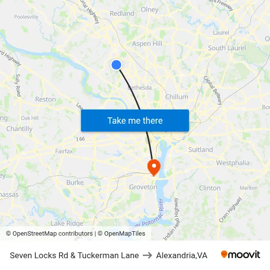 Seven Locks Rd & Tuckerman Lane to Alexandria,VA map