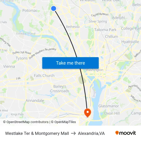 Westlake Ter & Montgomery Mall to Alexandria,VA map
