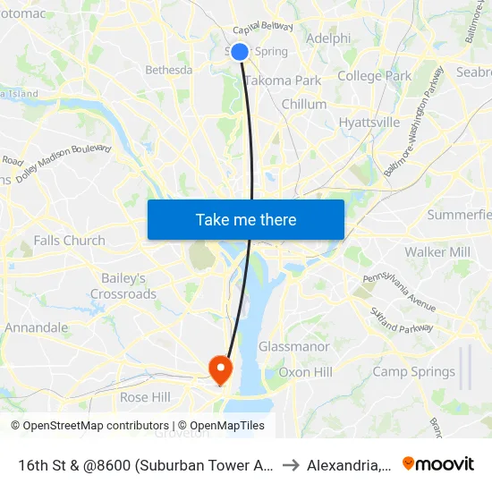 16th St & @8600 (Suburban Tower Apts) to Alexandria,VA map