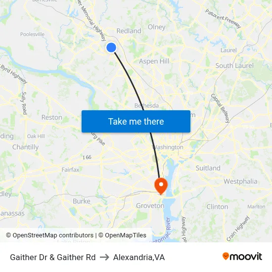 Gaither Dr & Gaither Rd to Alexandria,VA map