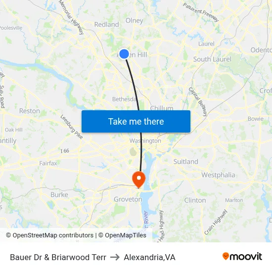 Bauer Dr & Briarwood Terr to Alexandria,VA map