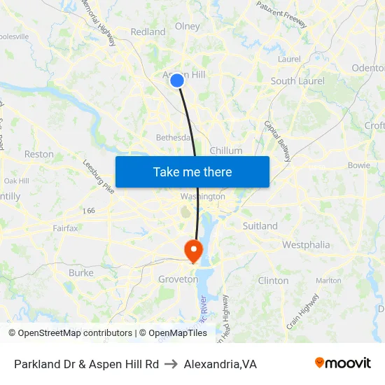 Parkland Dr & Aspen Hill Rd to Alexandria,VA map