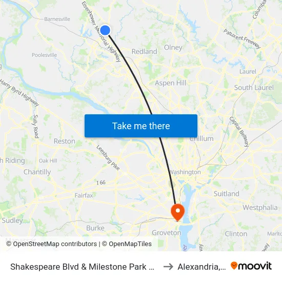 Shakespeare Blvd & Milestone Park & Ride to Alexandria,VA map