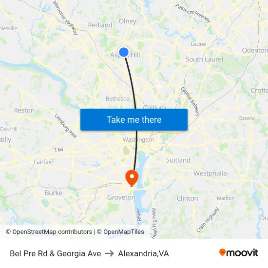 Bel Pre Rd & Georgia Ave to Alexandria,VA map
