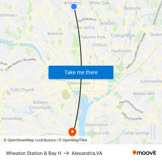 Wheaton Station  & Bay H to Alexandria,VA map