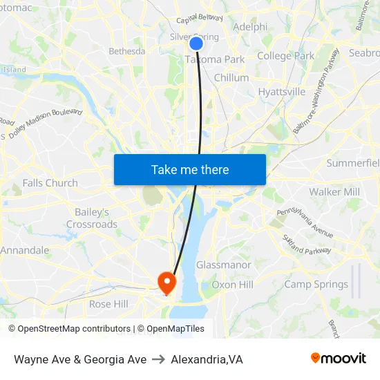 Wayne Ave & Georgia Ave to Alexandria,VA map