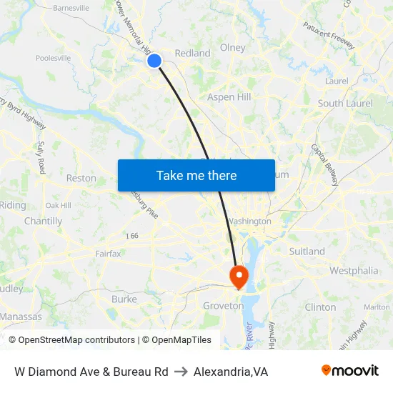 W Diamond Ave & Bureau Rd to Alexandria,VA map