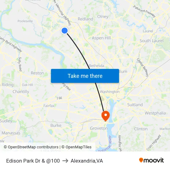 Edison Park Dr & @100 to Alexandria,VA map