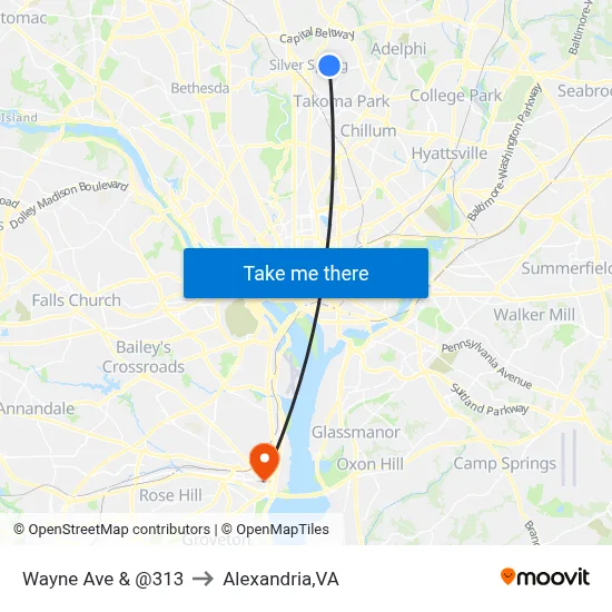 Wayne Ave & @313 to Alexandria,VA map