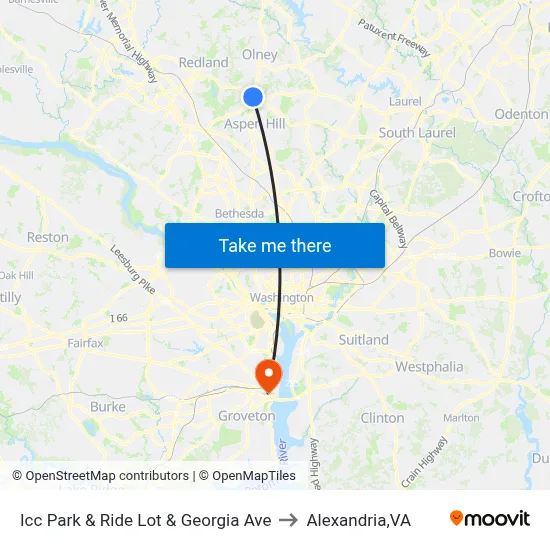Icc Park & Ride Lot & Georgia Ave to Alexandria,VA map