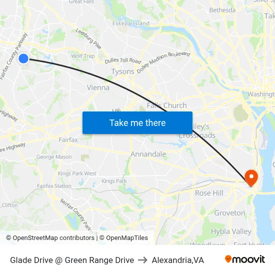 Glade Drive @ Green Range Drive to Alexandria,VA map