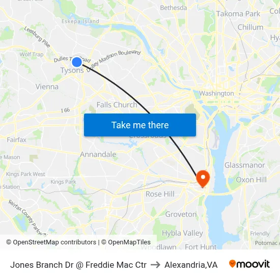 Jones Branch Dr @ Freddie Mac Ctr to Alexandria,VA map