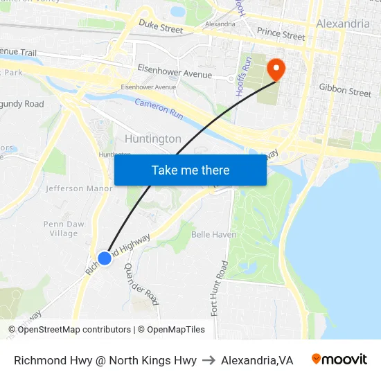 Richmond Hwy @ North Kings Hwy to Alexandria,VA map