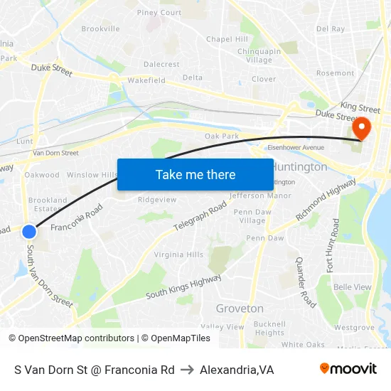 S Van Dorn St @ Franconia Rd to Alexandria,VA map