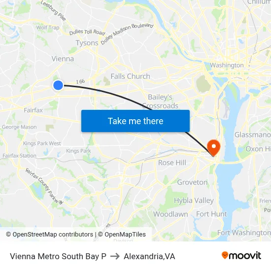 Vienna Metro South Bay P to Alexandria,VA map
