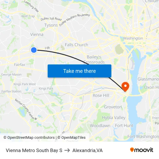 Vienna Metro South Bay S to Alexandria,VA map