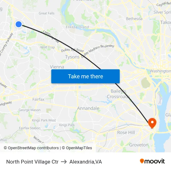 North Point Village Ctr to Alexandria,VA map