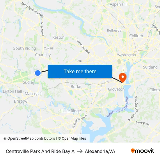 Centreville Park And Ride Bay A to Alexandria,VA map