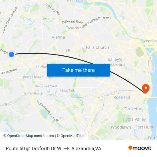 Route 50 @ Dorforth Dr W to Alexandria,VA map