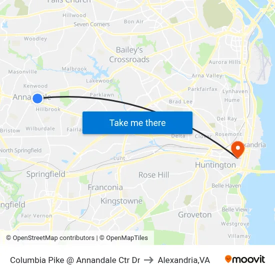 Columbia Pike @ Annandale Ctr Dr to Alexandria,VA map