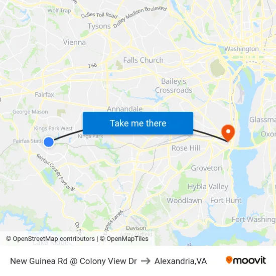 New Guinea Rd @ Colony View Dr to Alexandria,VA map