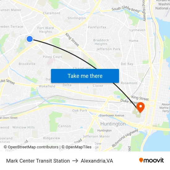 Mark Center Transit Station to Alexandria,VA map