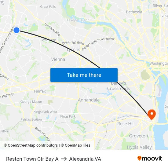 Reston Town Ctr Bay A to Alexandria,VA map