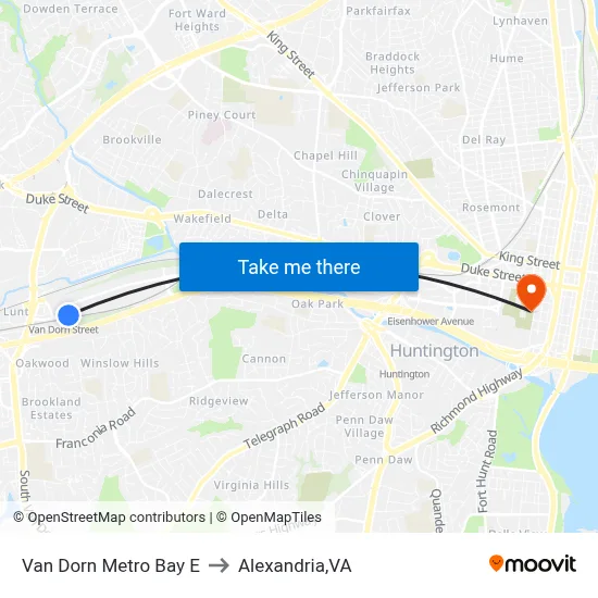 Van Dorn Metro Bay E to Alexandria,VA map