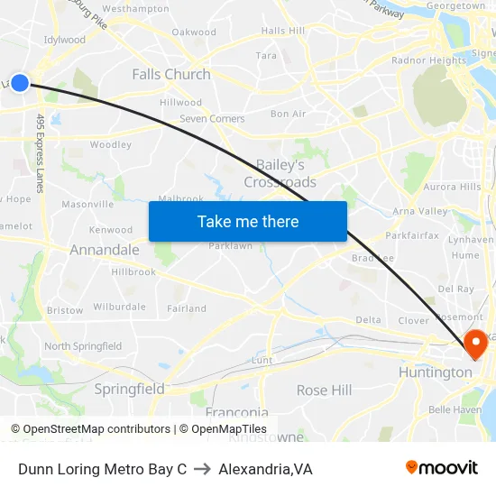 Dunn Loring Metro Bay C to Alexandria,VA map