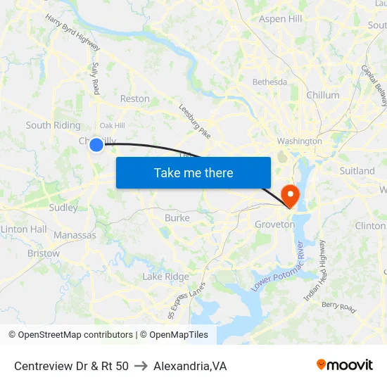 Centreview Dr & Rt 50 to Alexandria,VA map