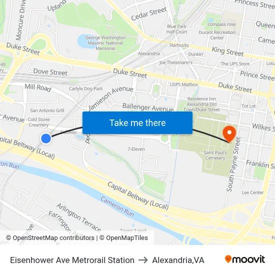 Eisenhower Ave Metrorail Station to Alexandria,VA map
