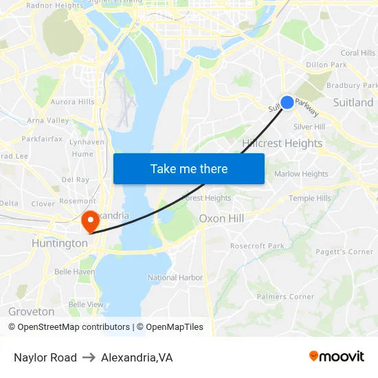 Naylor Road to Alexandria,VA map