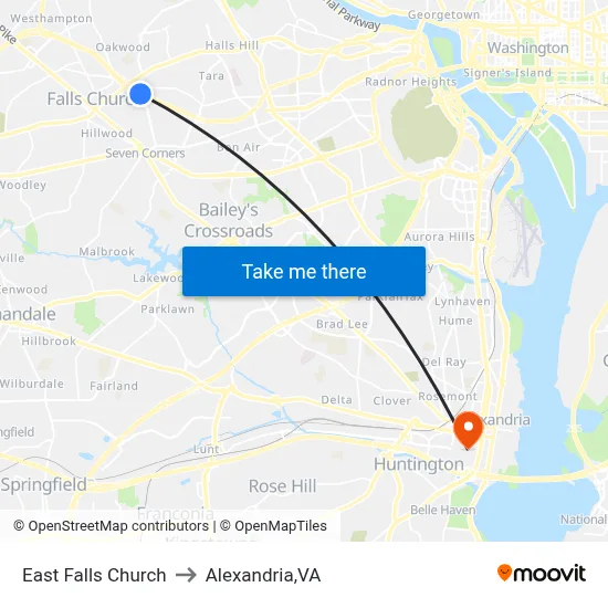 East Falls Church to Alexandria,VA map