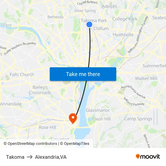 Takoma to Alexandria,VA map