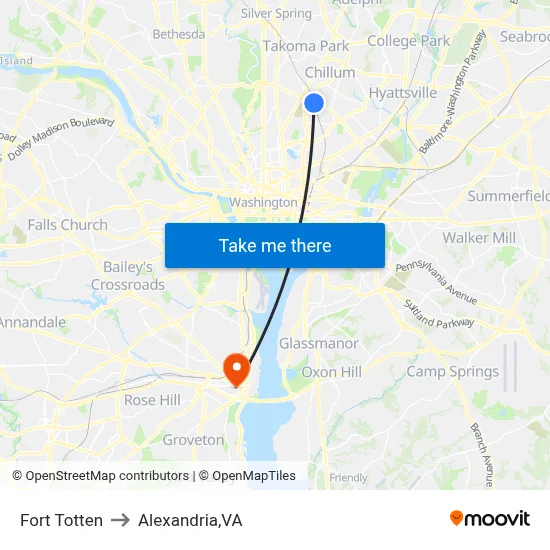 Fort Totten to Alexandria,VA map