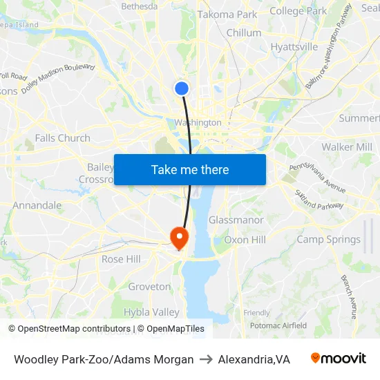Woodley Park-Zoo/Adams  Morgan to Alexandria,VA map