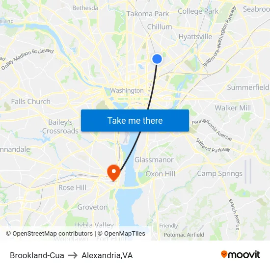Brookland-Cua to Alexandria,VA map