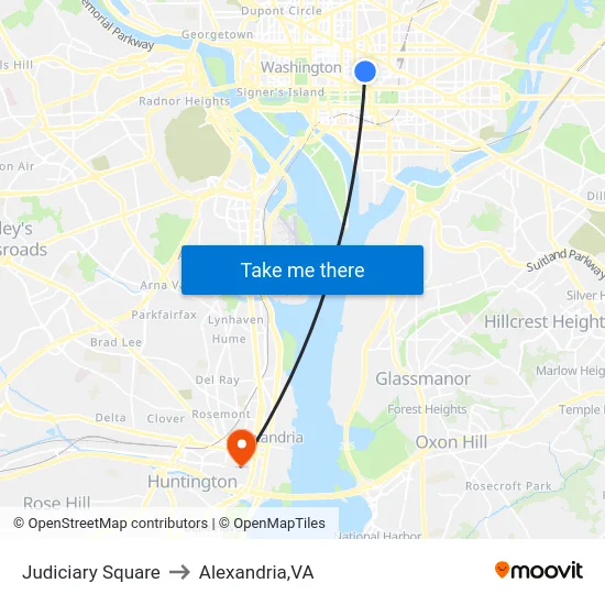 Judiciary Square to Alexandria,VA map