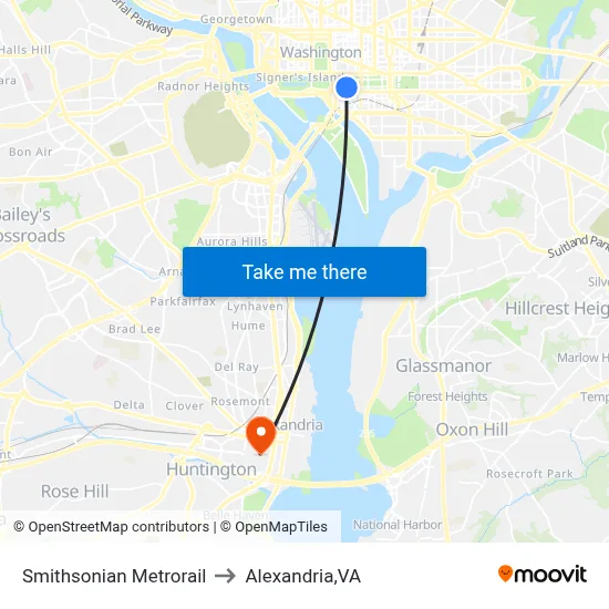 Smithsonian Metrorail to Alexandria,VA map