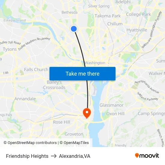 Friendship Heights to Alexandria,VA map