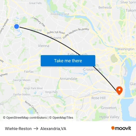 Wiehle-Reston to Alexandria,VA map