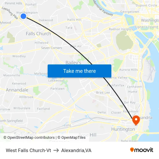 West Falls Church-Vt to Alexandria,VA map