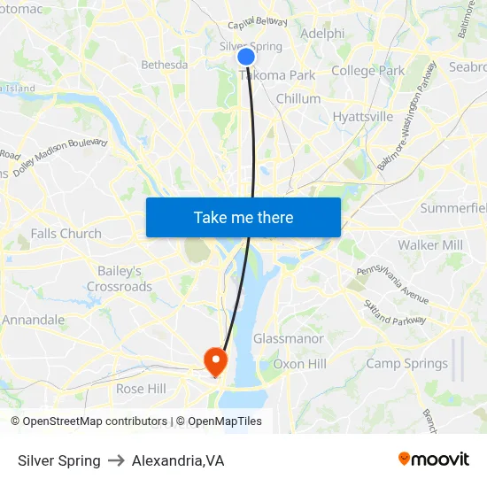 Silver Spring to Alexandria,VA map