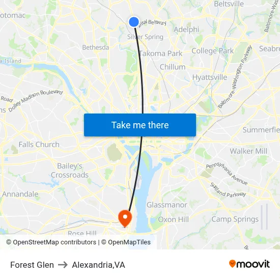 Forest Glen to Alexandria,VA map