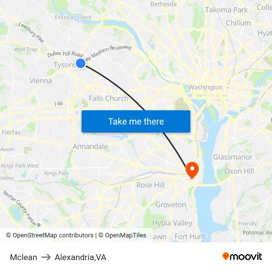 Mclean to Alexandria,VA map