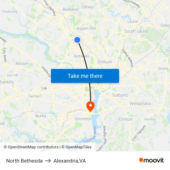 North Bethesda to Alexandria,VA map