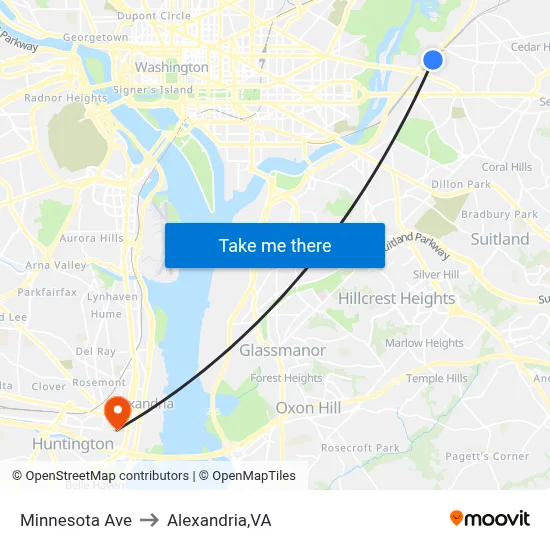 Minnesota Ave to Alexandria,VA map